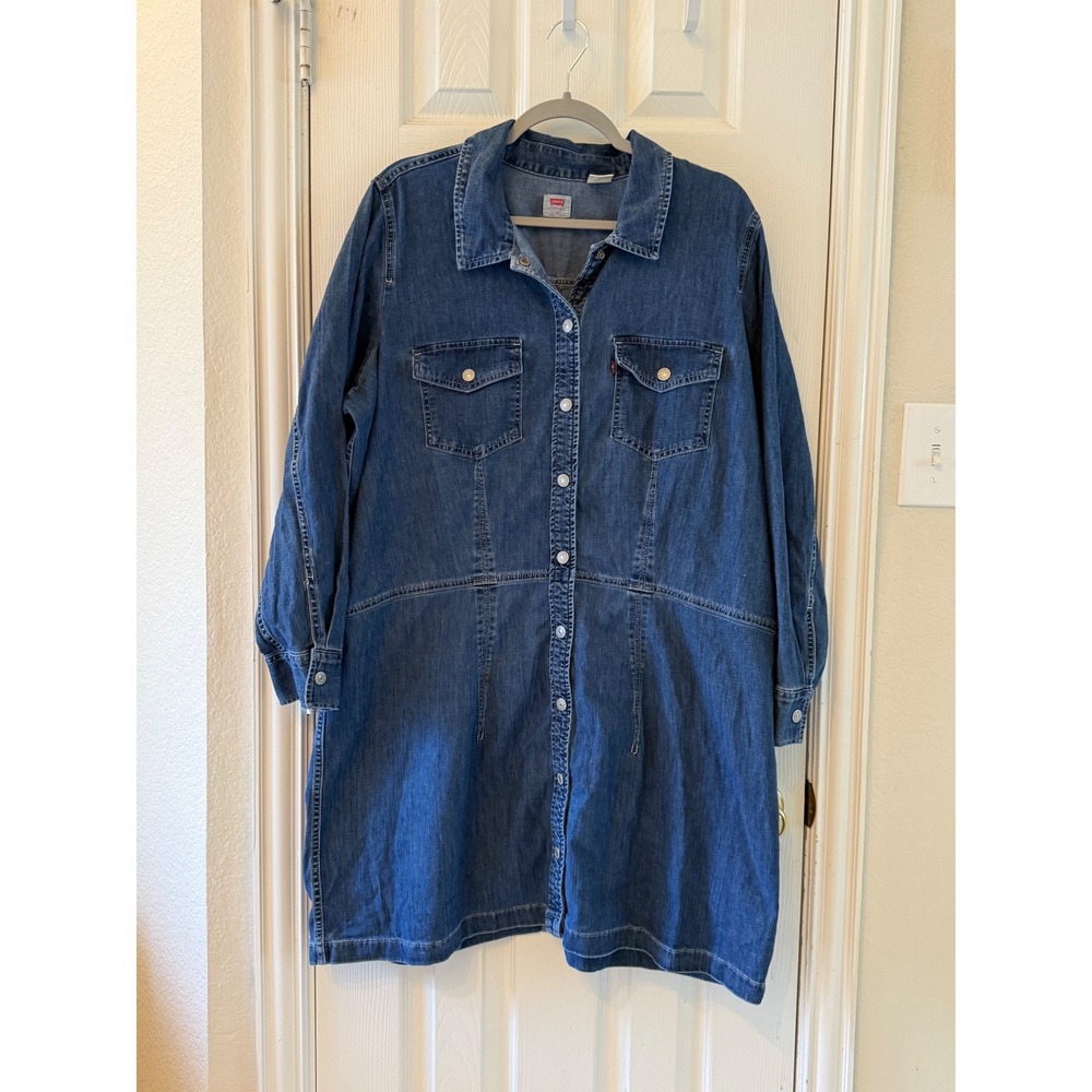 Levi's Denim Shirt Dress Long Sleeve‎ Button Front Jean Dress Plus Size 2X